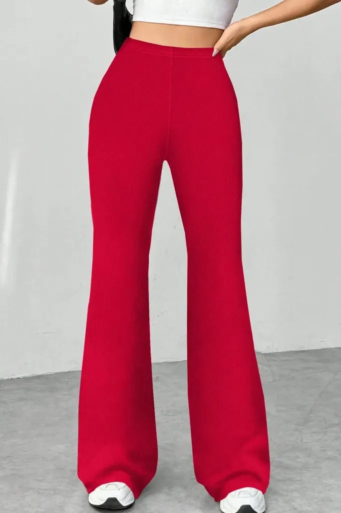 Red Solid High Rise Bootcut Pants - Image 1