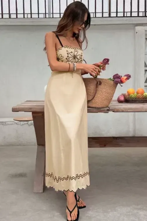 beige embroidered maxi dress Beige Veranil Embroidered Maxi Dress