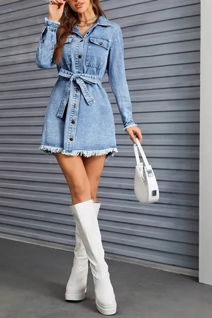 Light Blue Buttoned Denim Mini Dress - Image 1
