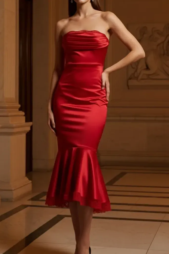 Red Tube Neck Mermaid Dress - Image 1