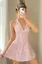 Pink Bow Print Halter Mini Dress