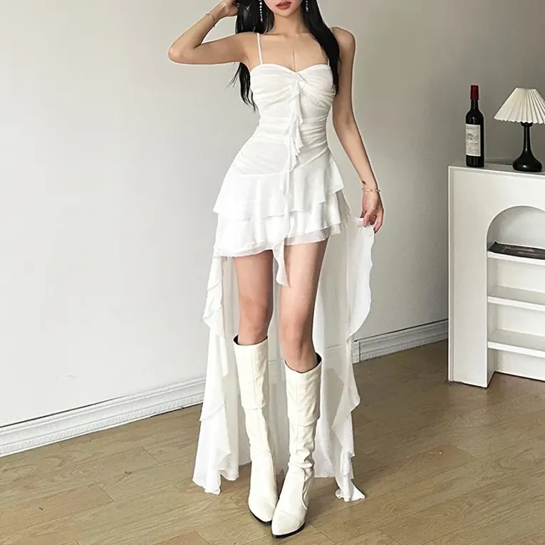 White Sweetheart Ruffled Mini Dress - Image 1