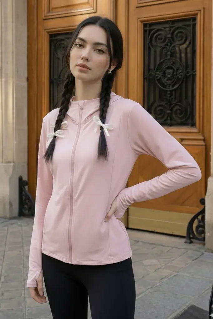 Light Pink Hood Neck Casual Jacket - Image 1