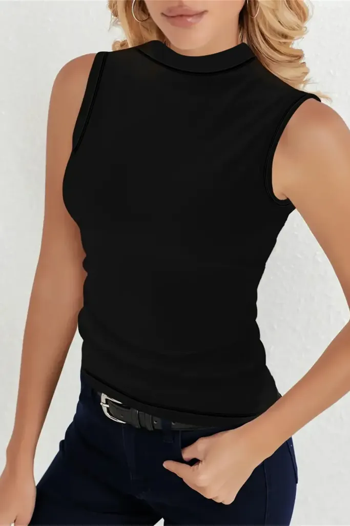 Black Fitted Mock Neck Top - Image 1