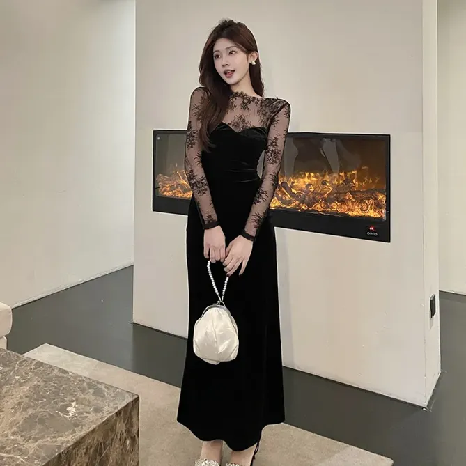 chinese dress ladies Baltic Born Womens Summerlin Lace Top Maxi Dress | Black main image 0