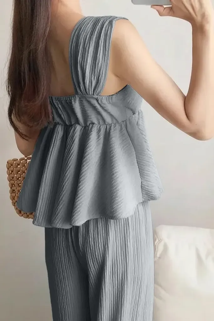 Grey Textured Semi-Sweetheart Co-Ord Set - Image 1