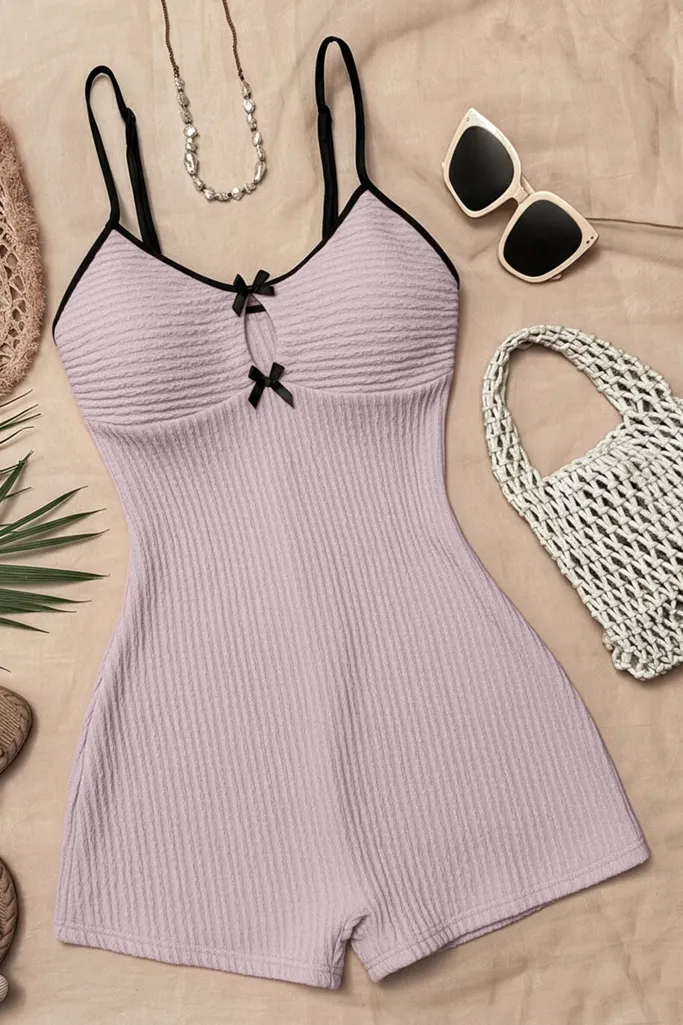 Pink Textured Scoop Neck Playsuit - Image 1