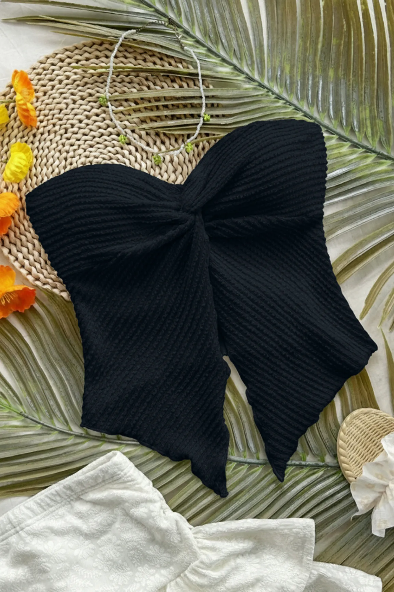 Black Textured Tube Neck Top