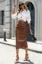 Dark Brown High Rise Ruched PU Skirt