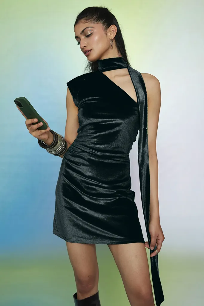 Green Ruched Cut Out Mini Dress - Image 1