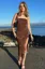 Brown Floral Slit Midi Tube Dress