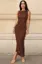 Brown Solid Ruched Maxi Dress
