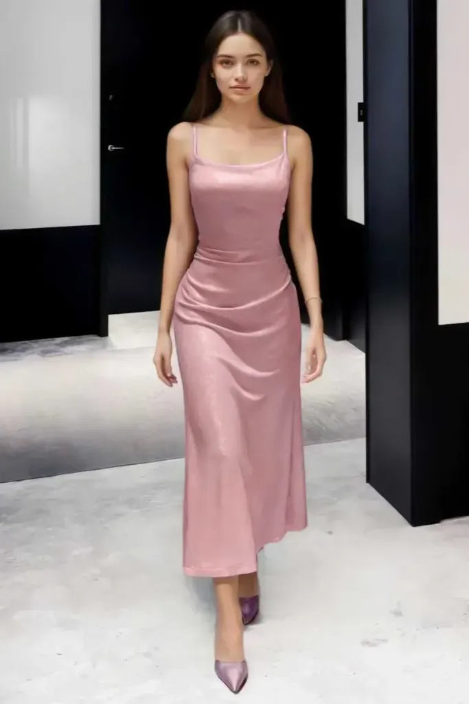 Light Pink Ruched Bodycon Dress - Image 1