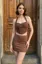 Brown Mid Rise Embellished Mini Skirt