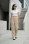Beige High Rise Pleated Trousers