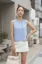 Blue Solid Tie-Up Neck Top