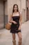 Black Sqaure Neck Printed Mini Dress