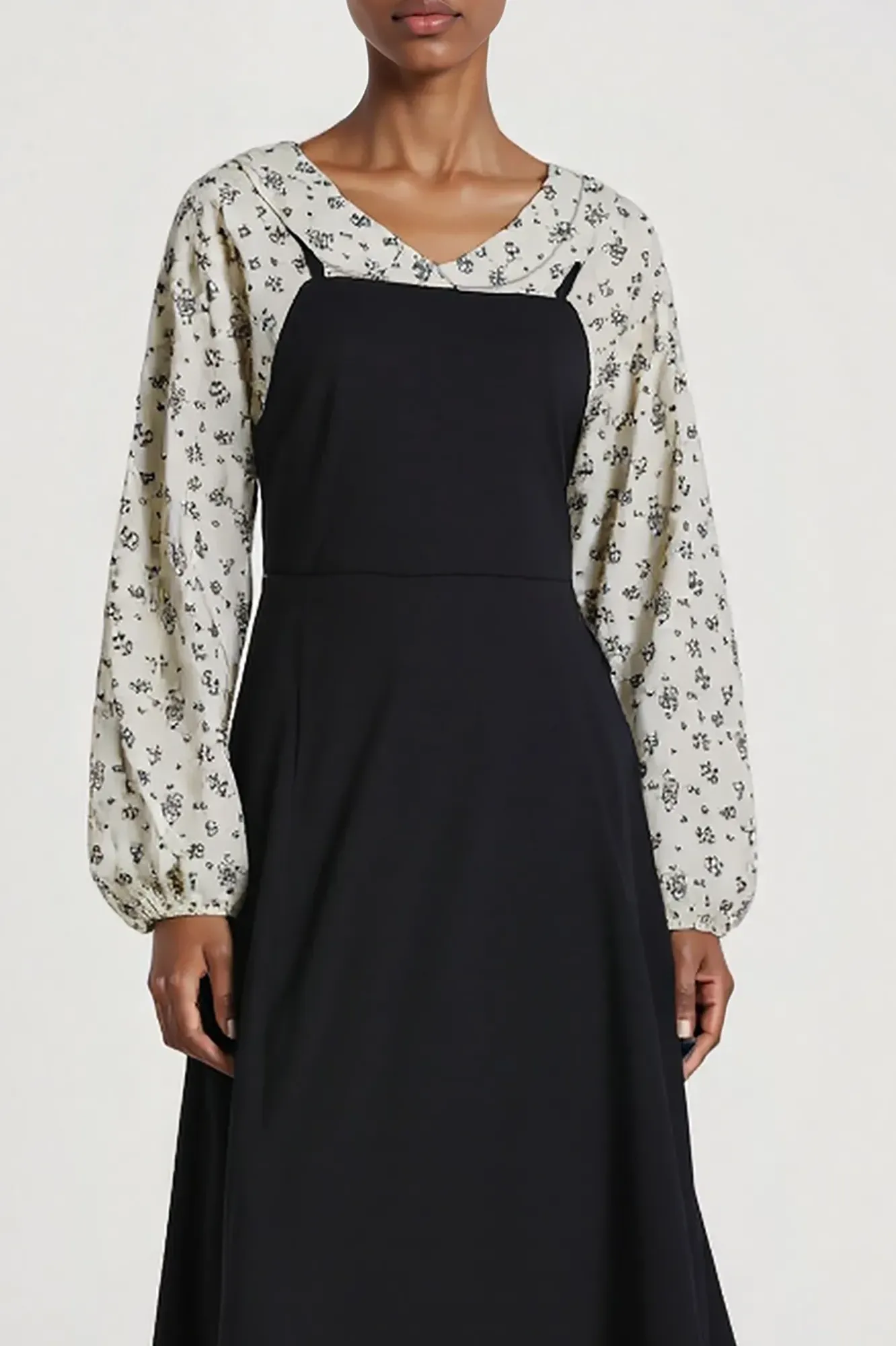 Black Floral Peter Pan Collar Midi Dress