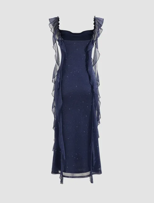 neia ruffle dress in shimmer blue chiffon Neia Ruffle Mini Dress in Blue Chiffon - Lucy