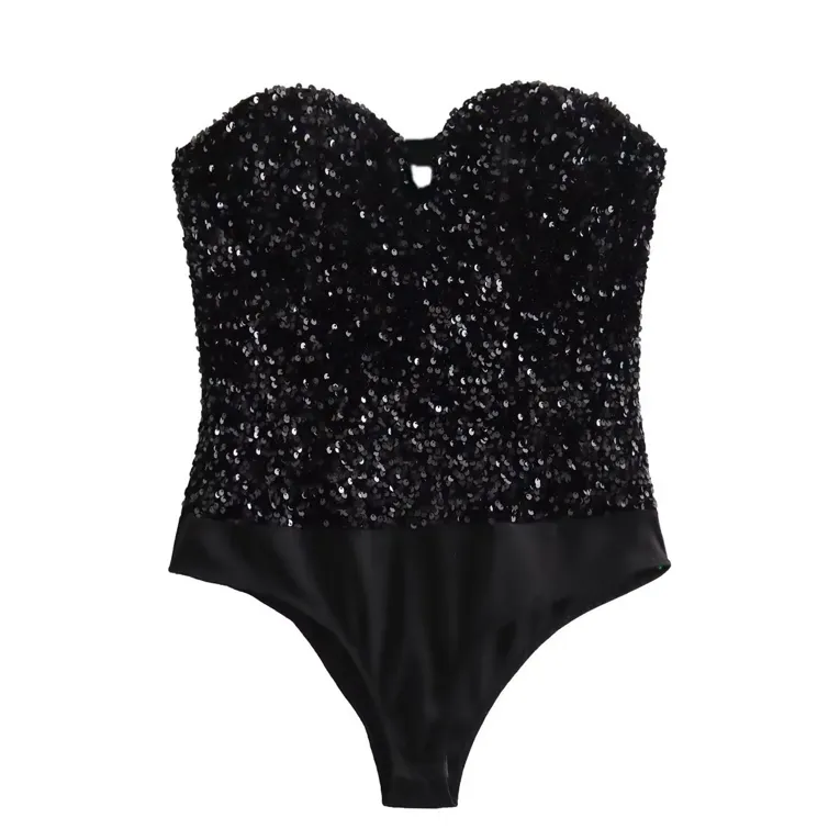 Black Shimmer Tube Neck Bodysuit - Image 1