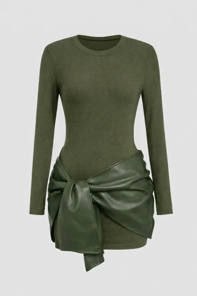 dark green crochet dress Forest Green Short Dress with Crochet Long Sleeves