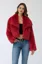 Red Solid Lapel Collar Fur Jacket
