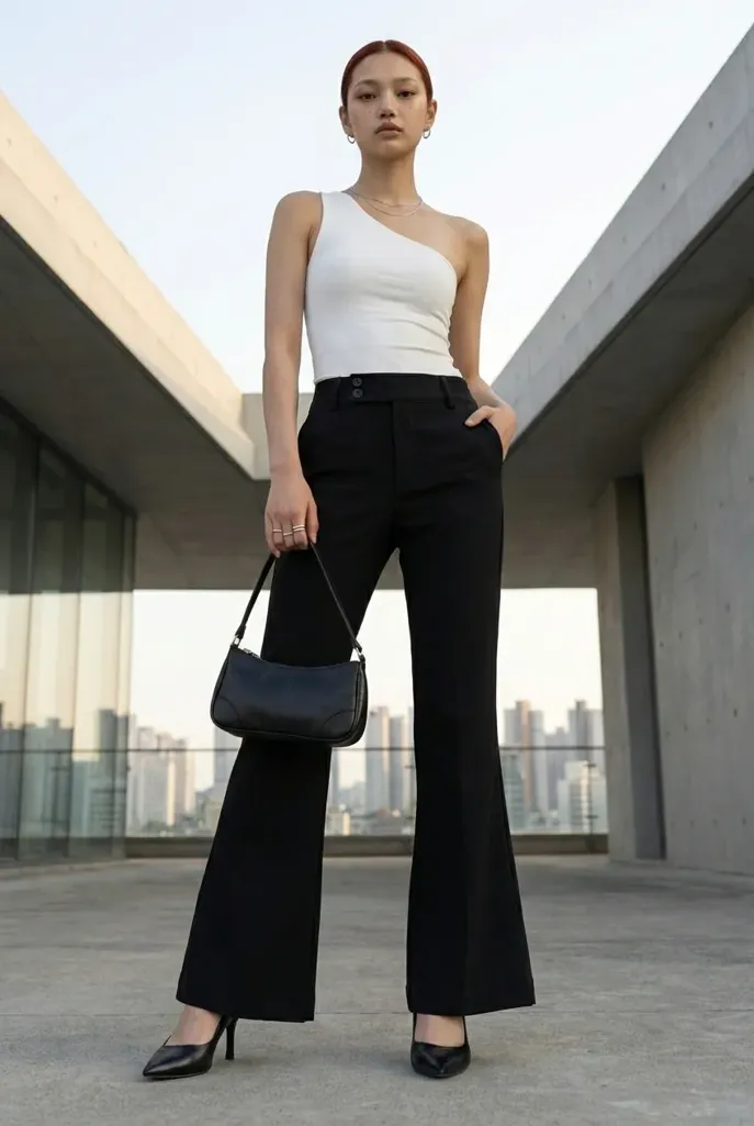 Black Mid Rise Bootcut Trousers - Image 1