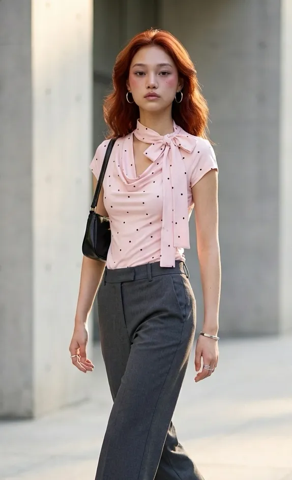Light Pink Polka Dot Tie-Up Top - Image 1