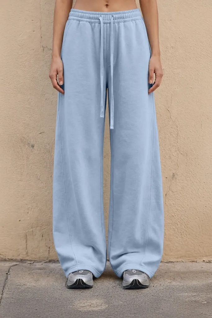 Blue Mid Rise Barrel Fit Pants - Image 1