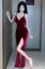 Red Sweetheart Neck Slit Maxi Dress