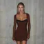 Brown Lace Insert Sweetheart Mini Dress