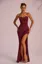 Maroon Shimmer Halter Slit Dress