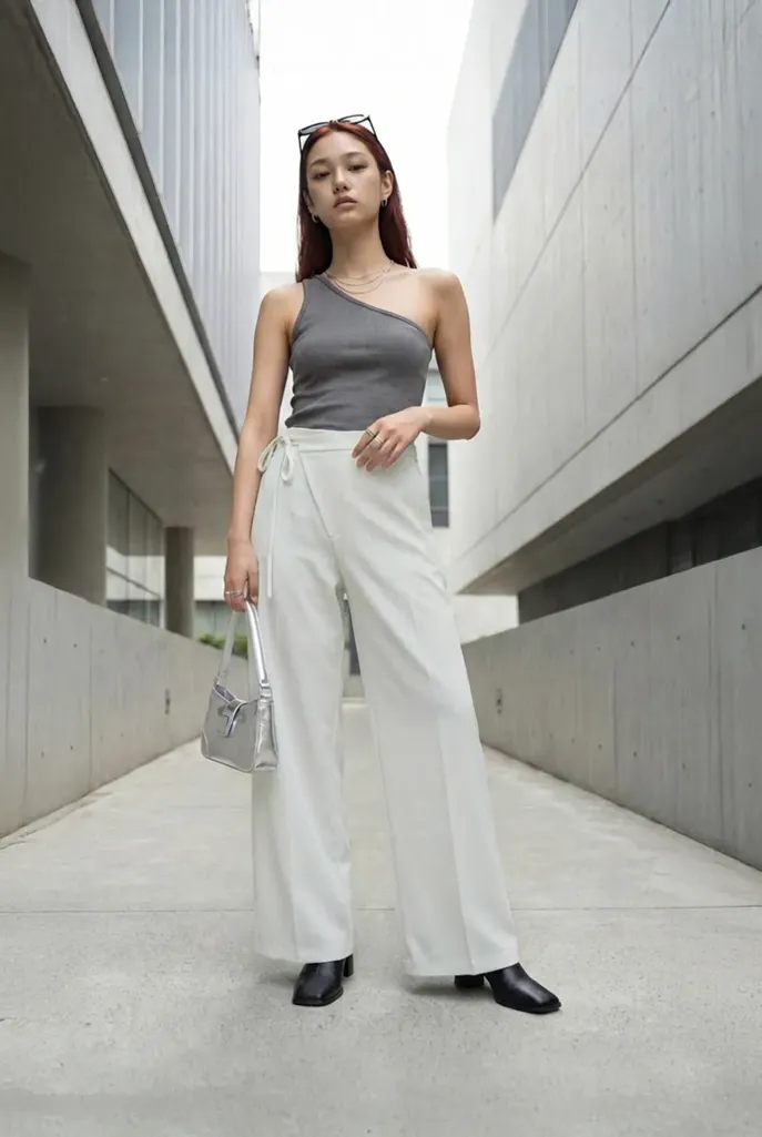 White Mid Rise Wrap Trousers - Image 1