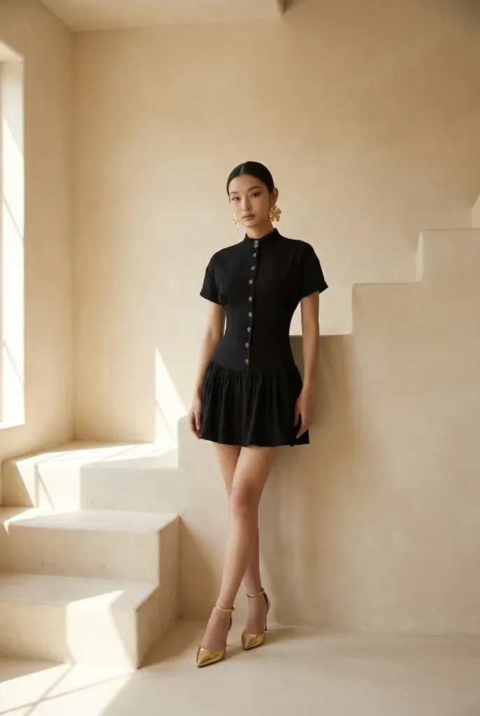 Ananya Panday Inspired Black Solid Peplum Mini Dress - Image 1