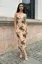 Beige Floral Print Draped Midi Dress