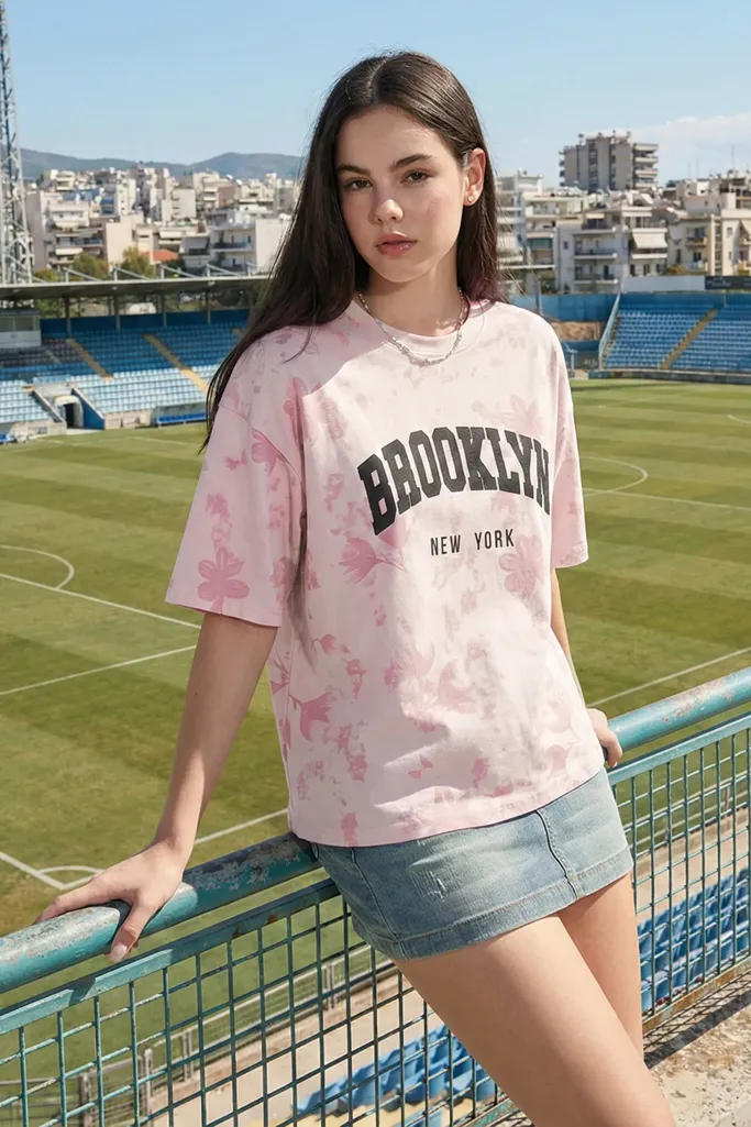 Pink Graphic Crew Neck T-Shirt - Image 1