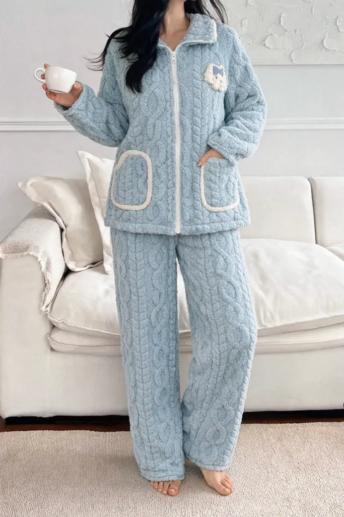 Light Blue Zip-Up High Neck Co-Ord Set - Image 1