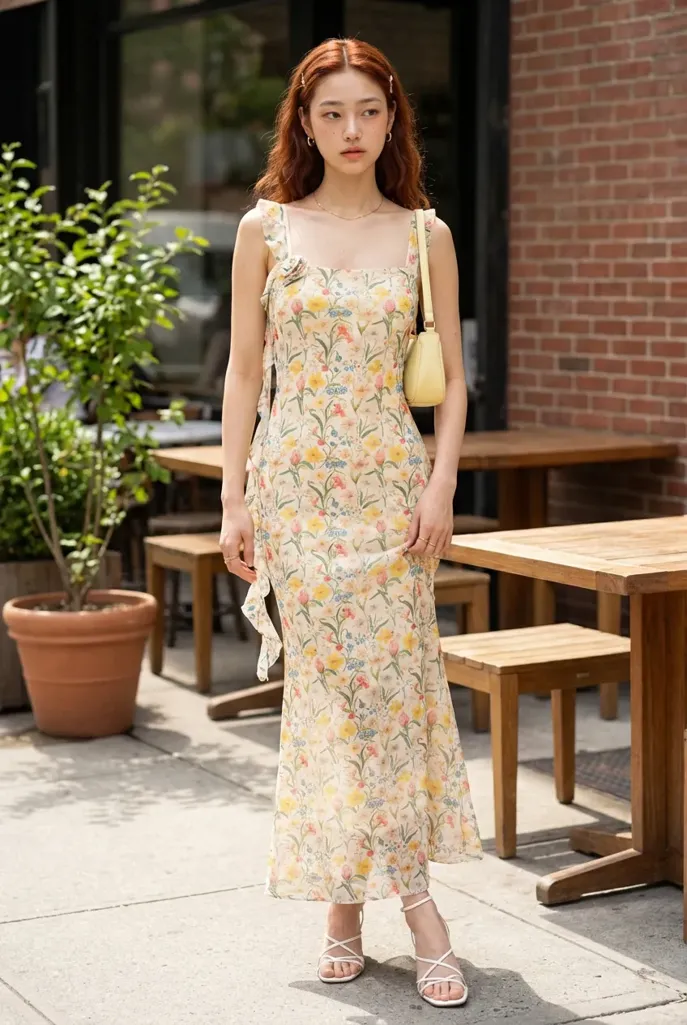 Off White Floral Ruffled Maxi Dress - Image 1