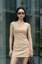 Beige Solid A-Line Mini Dress
