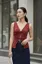Red Sold V-Neck Buttoned Top