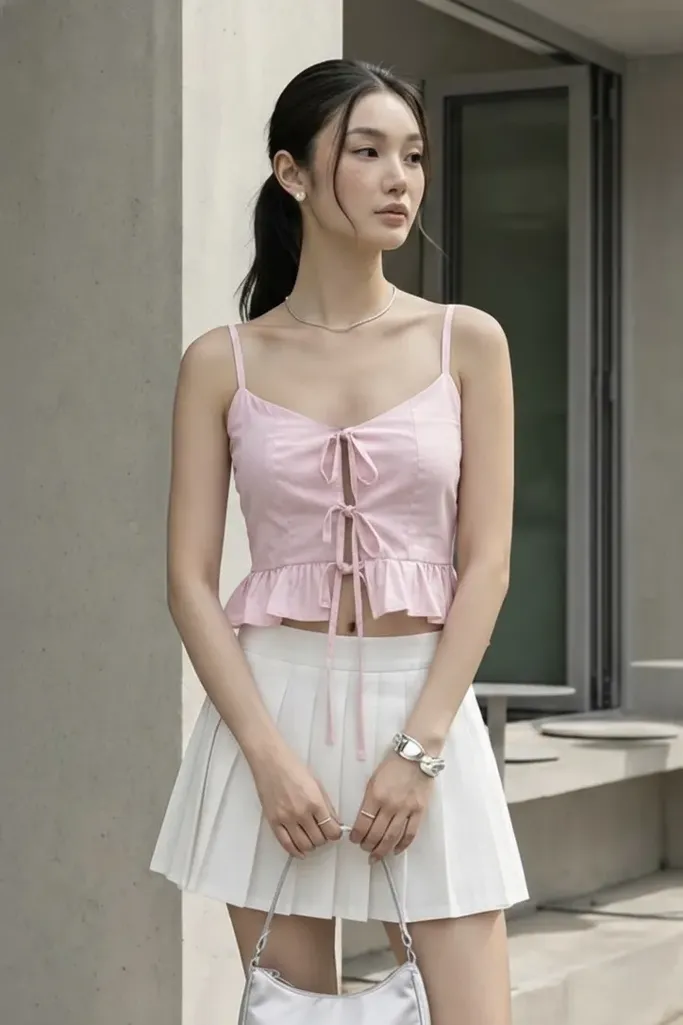 Light Pink Solid Tie-Up Top - Image 1