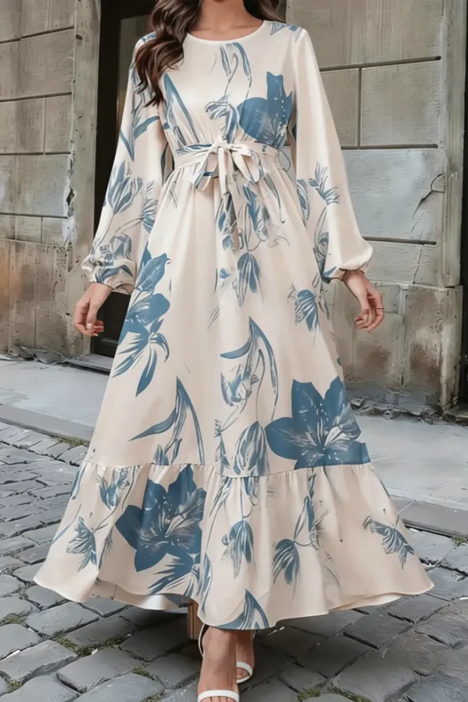 Light Blue Floral Tie-Up Maxi Dress - Image 1