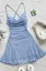 Light Blue Solid Ruched Mini Dress