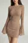 Light Brown Solid Lace Mini Dress