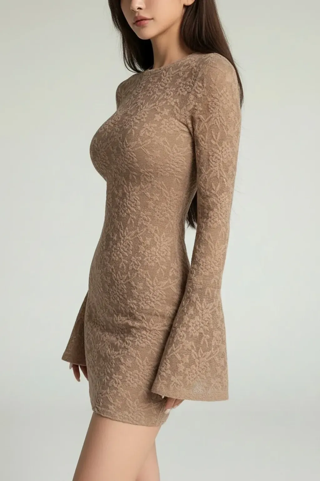 light brown lace dress Tierra Brown Lace Long Sleeve Maxi Dress