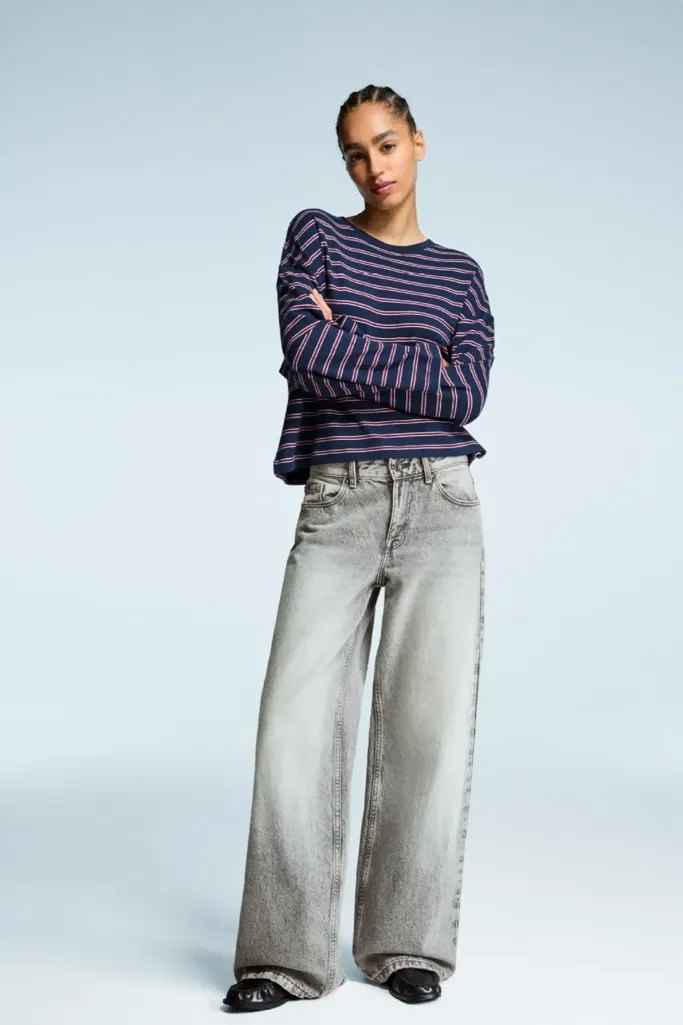 Grey Wide Leg Mid Rise Jeans - Image 1