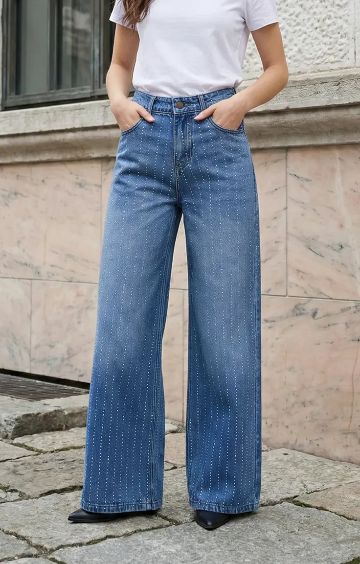 Blue Solid Mid Rise Jeans - Image 1