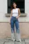 Blue Mid Rise Ripped Ombre Jeans