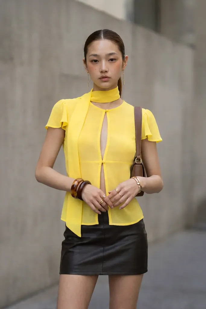 Yellow Cut Out Top With Scarf - Image 1