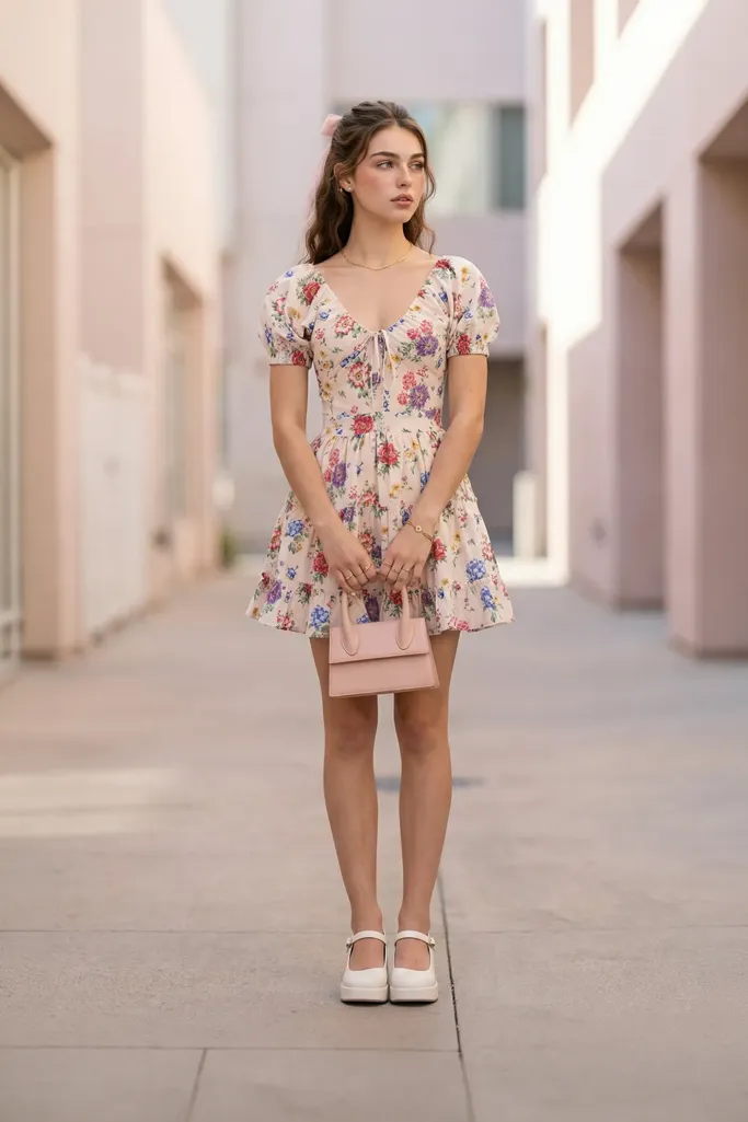 Off White V-Neck Floral Mini Dress - Image 1